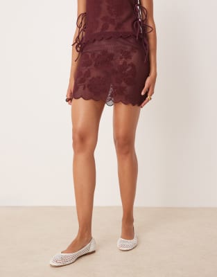Asos Design Mesh Tie Sides Mini Skirt In Burgundy