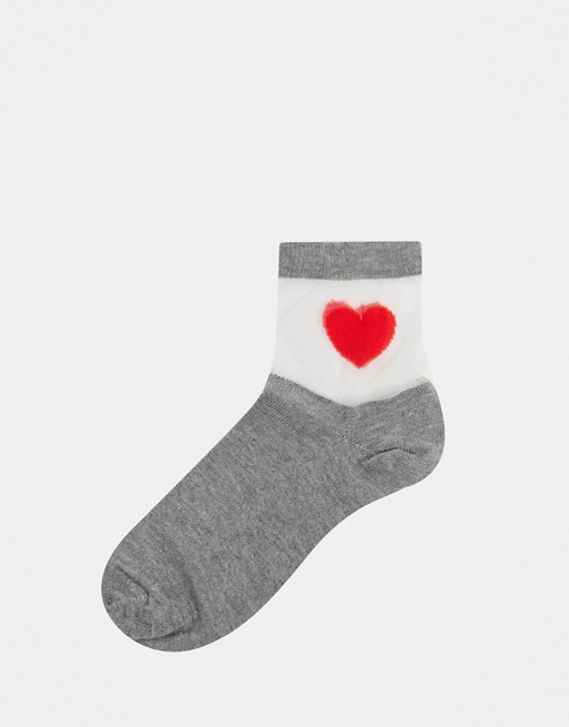 ASOS DESIGN mesh top heart socks in grey