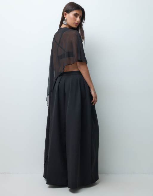 ASOS DESIGN mesh-top med drapering og kappeeffekt med corsage i sort, 5 af 5