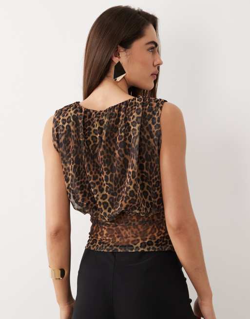 ASOS DESIGN - Mesh-top med indsyet talje og leopardprint, 3 af 4