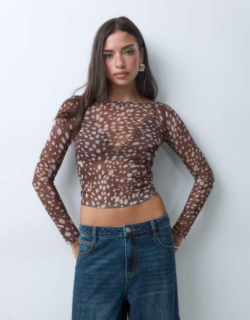 ASOS DESIGN mesh top met lange mouwen met hertenprint, 3 van 5