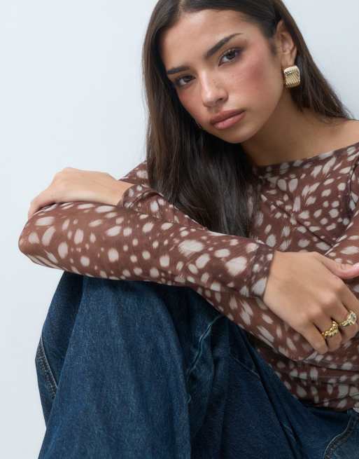 ASOS DESIGN mesh top met lange mouwen met hertenprint, 4 van 5