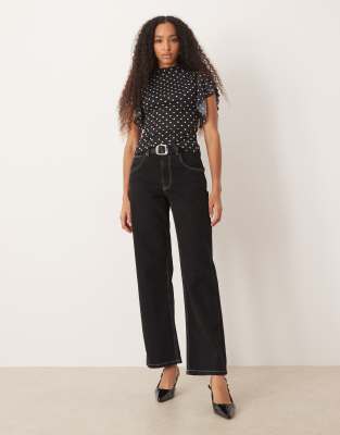 Asos Design Mesh Top With Floaty Sleeve In Black