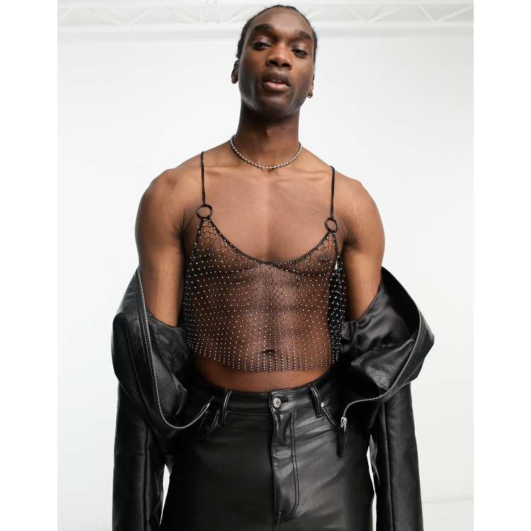 ASOS DESIGN mesh top with gemstones in black | ASOS