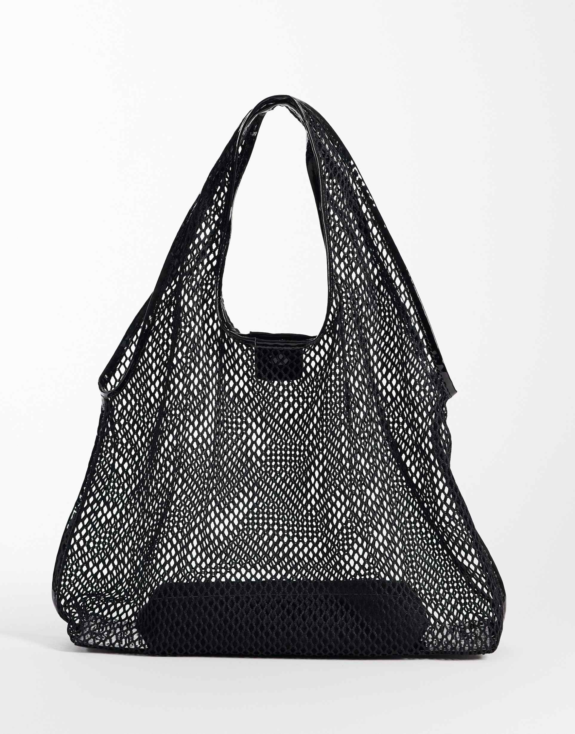 asos design mesh tote bag in black