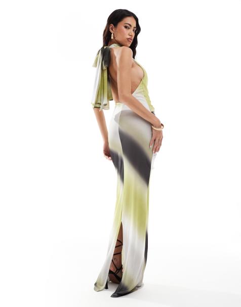 ASOS DESIGN mesh twist bust detail halter maxi dress with tie back neck in abstract print - view 1