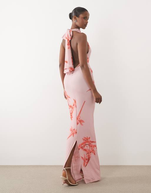 pink floral halter maxi dress ASOS Design - - Women - Polyester/Elastane - 10 US engagement party outfits