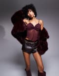 [ASOS DESIGN] ASOS DESIGN mesh twist front cami in burgundy-Red L BURGUNDY