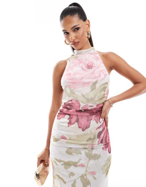 Asos design halter maxi dress with split detail top