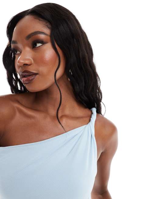 ASOS DESIGN mesh twisted off the shoulder mini dress with
