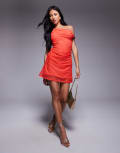 [ASOS DESIGN] ASOS DESIGN mesh twisted shoulder mini dress with softline skirt in red 10 Red