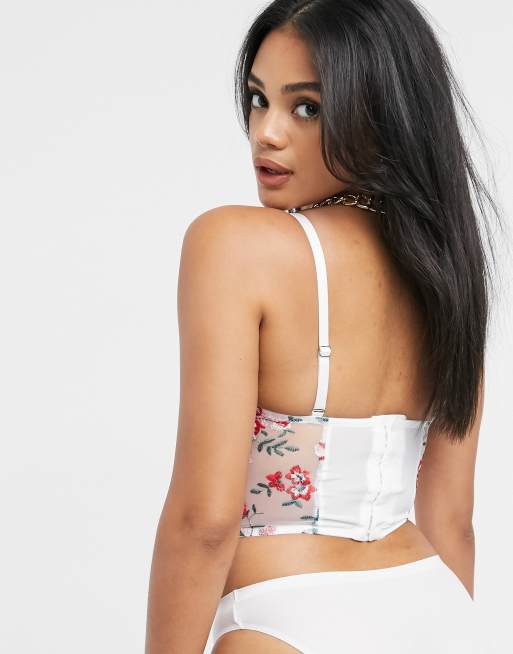 ASOS DESIGN mesh & floral embroidered corset bralette