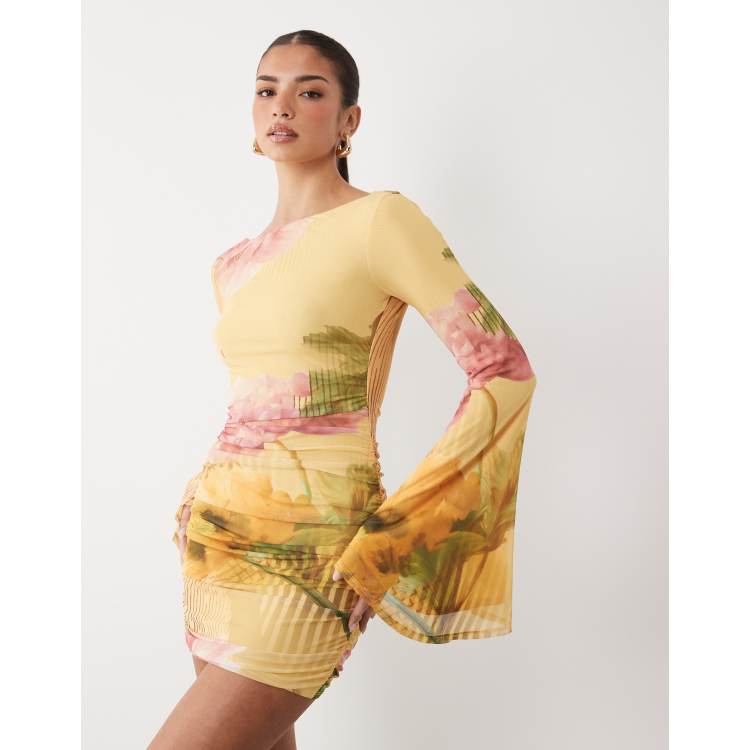 asos design soft mix floral print ruched mini dress ASOS DESIGN soft mix floral print ruched mini dress