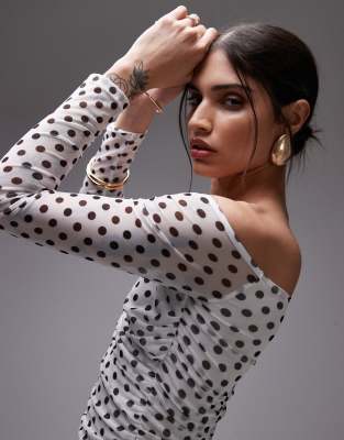 Asos Design Mesh Wrap Bardot Top In Multi