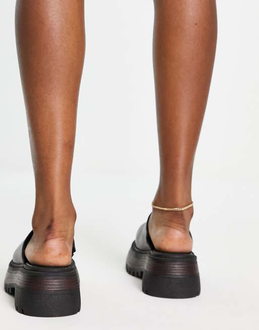 ASOS DESIGN Mesmerised leather chunky flat mules in black, 3 of 4