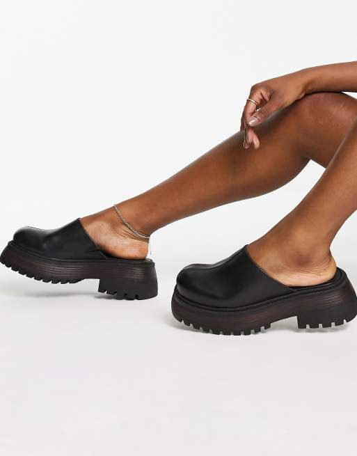 ASOS DESIGN - Mesmerised - Platte leren muiltjes met dikke zool in zwart, 4 van 4