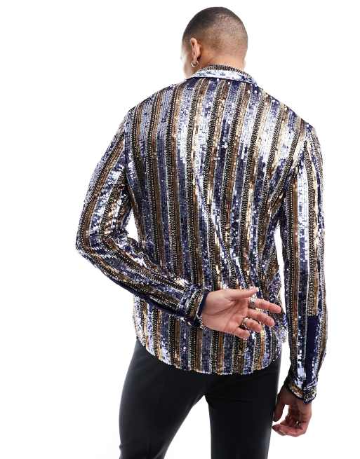 ASOS DESIGN - Met de hand versierd gestreept overhemd met kralen en lovertjes , 3 van 4