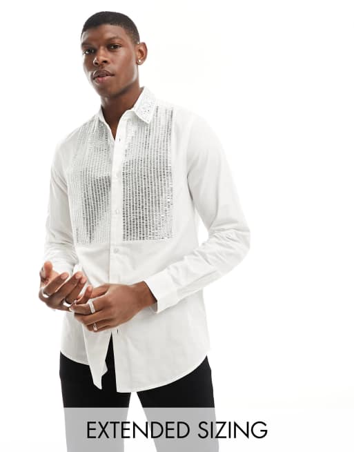 ASOS DESIGN - Met de hand versierd regular-fit overhemd met siersteentjes in wit  