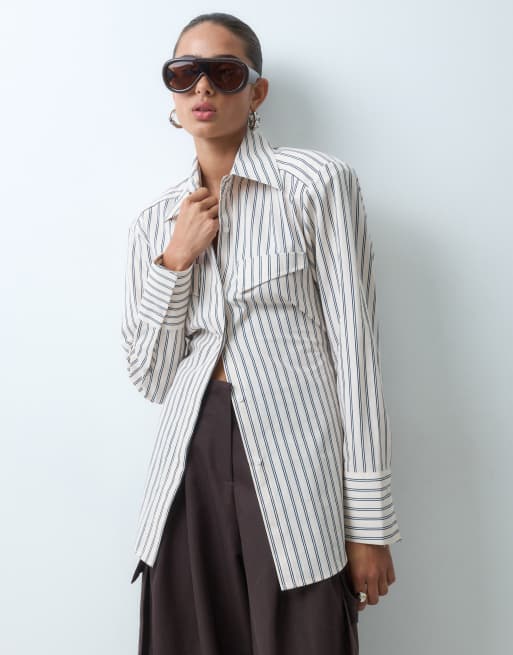 ASOS DESIGN met ingesnoerde taille en oversized schoudervullingen in krijtstreep, 3 van 4