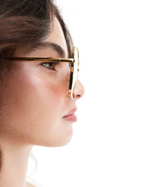 ASOS DESIGN metal 70s sunglasses in gold with gradient lenses, 2 of 4