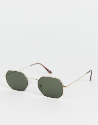 ASOS DESIGN metal angled sunglasses in gold with smoke lens