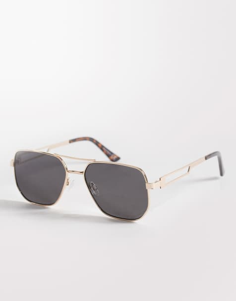 ASOS DESIGN metal aviator sunglasses in gold tone with smoke lenses - view 1
