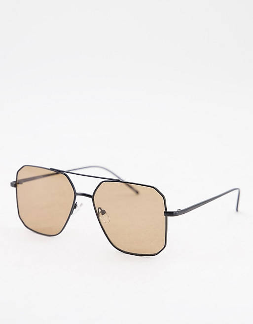 ASOS DESIGN metal aviator sunglasses with brown lens in matt black