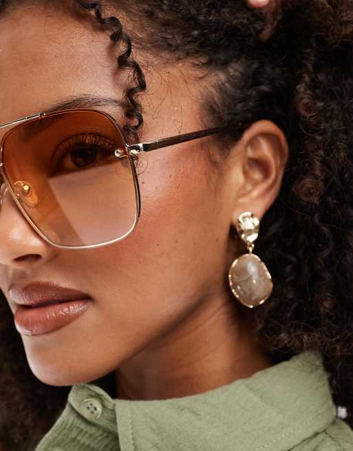 ASOS DESIGN metal aviator sunglasses with brown lens, 3 of 3