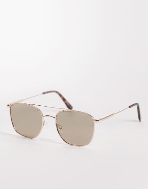 ASOS DESIGN metal aviator sunglasses with gold-tone frames and brown lenses - view 1