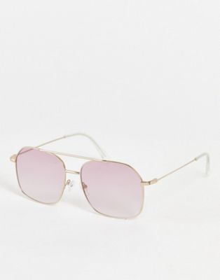 ASOS DESIGN metal aviator sunglasses with pink gradient lens in gold