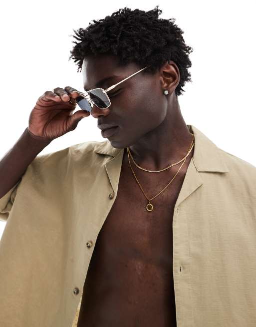 ASOS DESIGN metal aviator sunglasses with smoke lens in gold, 3 of 4