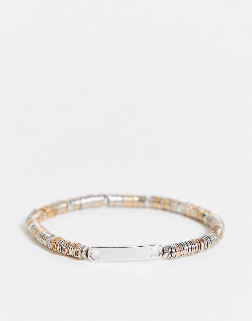 ASOS DESIGN metal beaded bracelet with tag detail in mixed metal-Multi