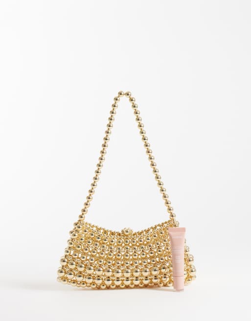 ASOS DESIGN metal beaded clutch bag in gold, 2 of 4