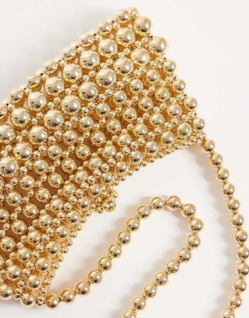 ASOS DESIGN metal beaded clutch bag in gold, 3 of 4