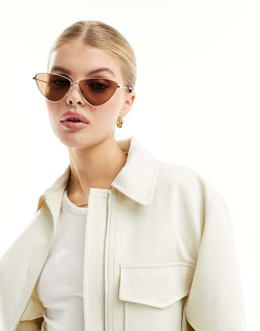 ASOS DESIGN metal cat eye sunglasses in shiny gold