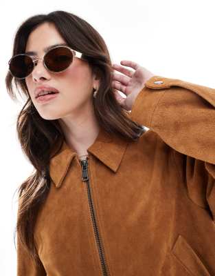 Shop ASOS DESIGN metal cut away oval side detail sunglasses Online – Trendy & Affordable Fashion
