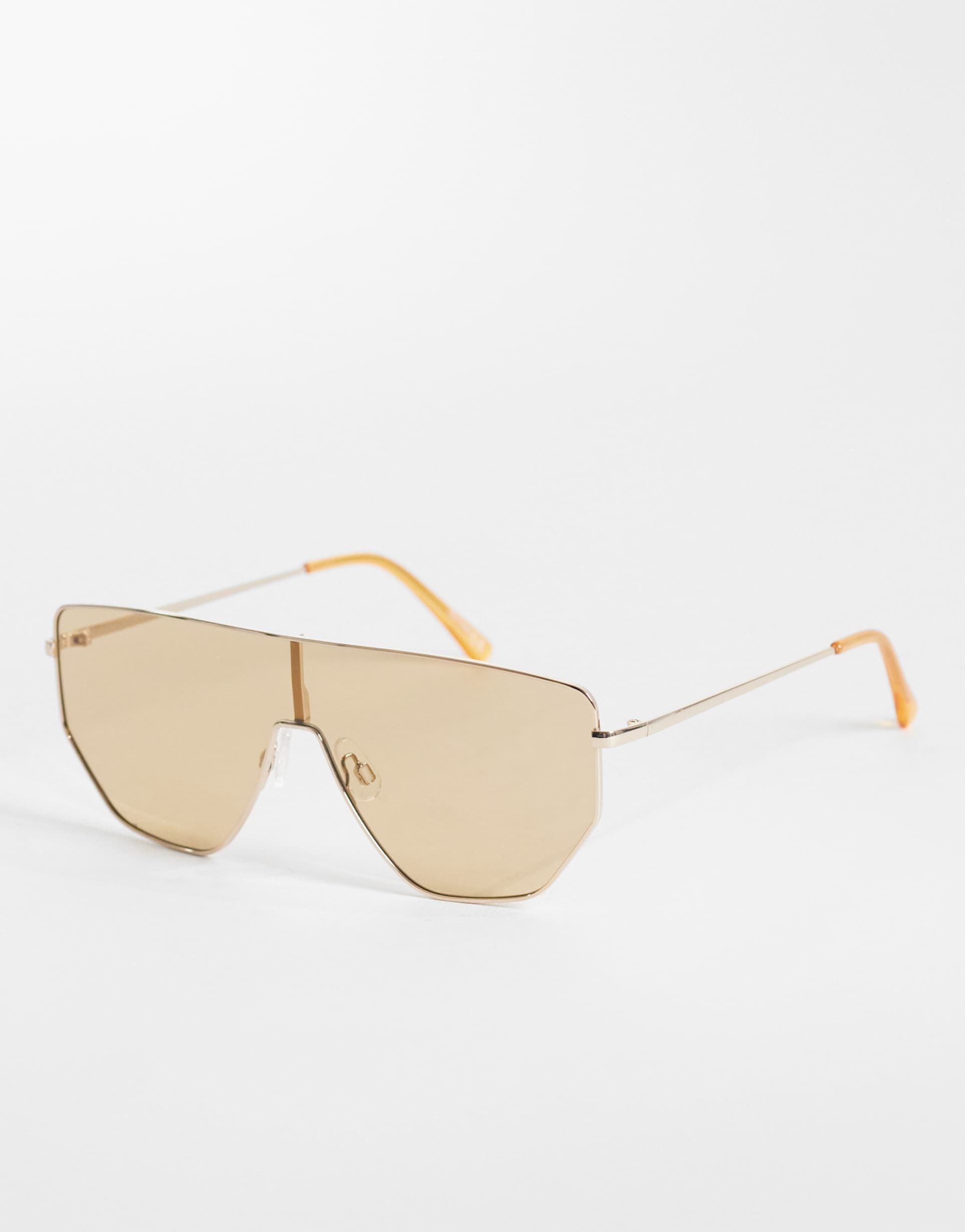 asos design metal frame aviator sunglasses with light brown lens