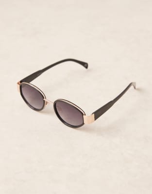 Asos Design Metal Frame Oval Sunglasses In Black