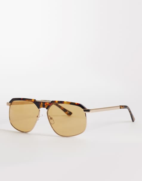ASOS DESIGN metal frame with tort detail aviator with yellow lens - view 1