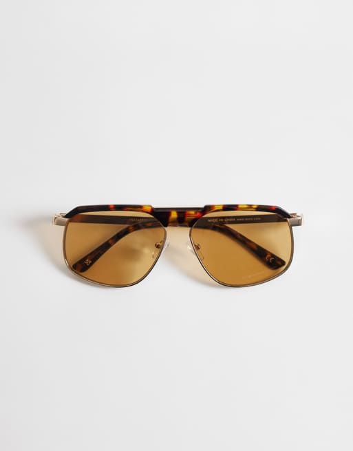 ASOS DESIGN metal frame with tort detail aviator with yellow lens, 3 of 3