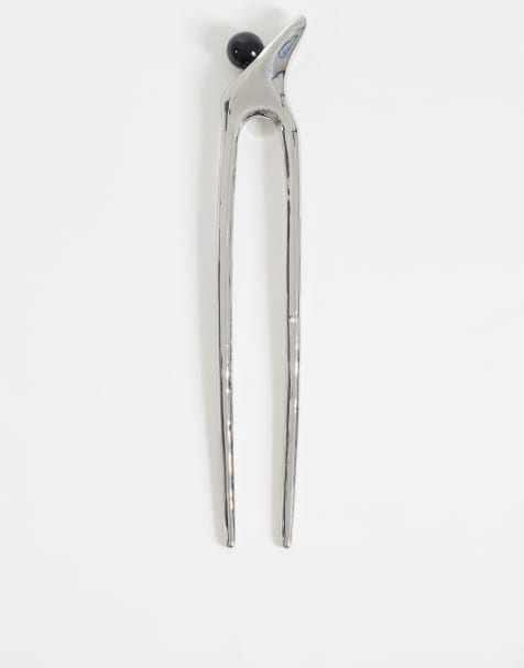 ASOS DESIGN metal hair pin with abstract design in silver tone - view 1