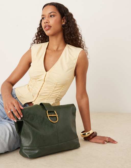 ASOS DESIGN metal hardware tote bag in dark green