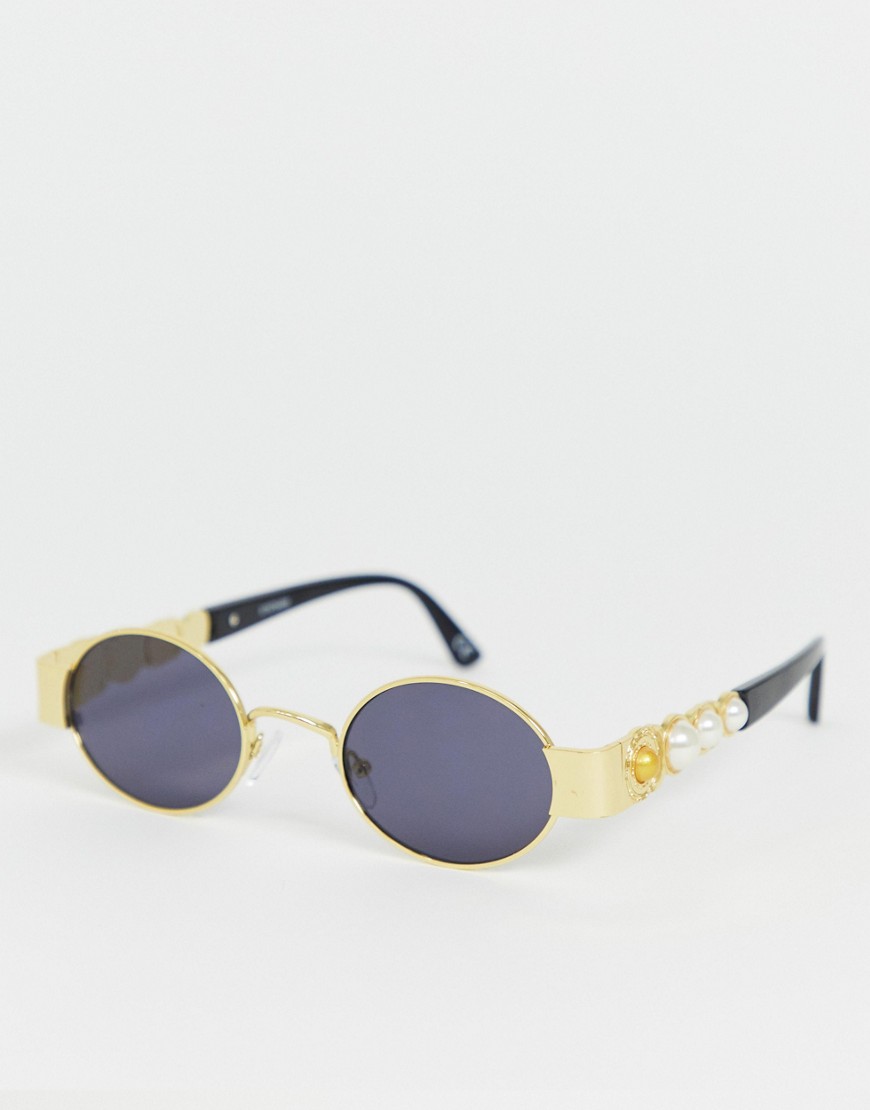 ASOS DESIGN metal oval sunglasses in gold with smoke lens and temple detail