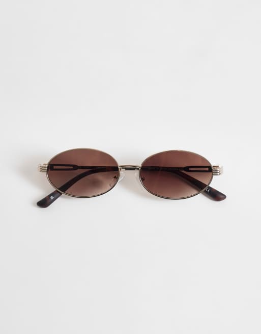 ASOS DESIGN metal oval sunglasses in gold with tort tips, 3 of 3
