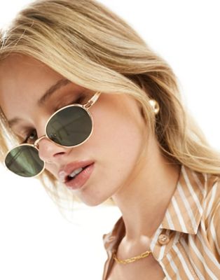 ASOS DESIGN metal oval sunglasses in gold  - ASOS Price Checker