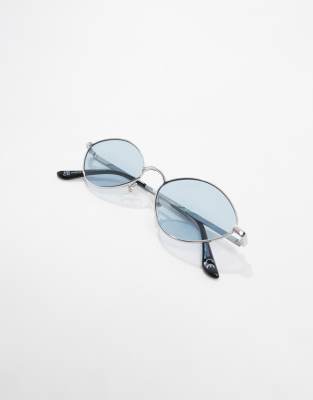 Asos Design Metal Oval Sunglasses In Silver