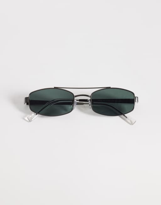 ASOS DESIGN metal rectangle sunglasses in gunmetal frame with green lens, 3 of 3
