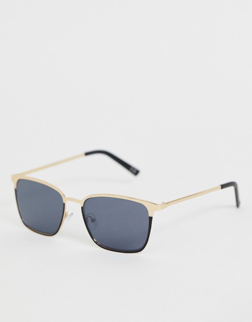 ASOS DESIGN metal retro sunglasses in black with smoke lens and gold detail
