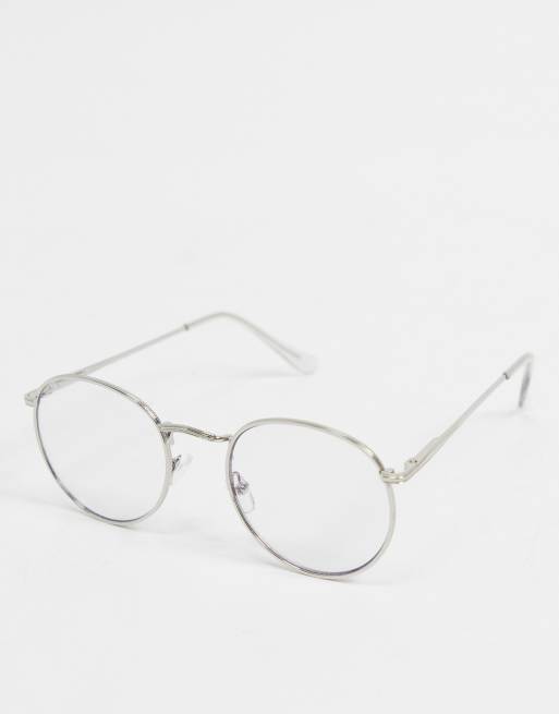 Saluscampusdemadrid Design Metal Round Clear Lens Glasses In Silver With Blue Light Filter Saluscampusdemadrid