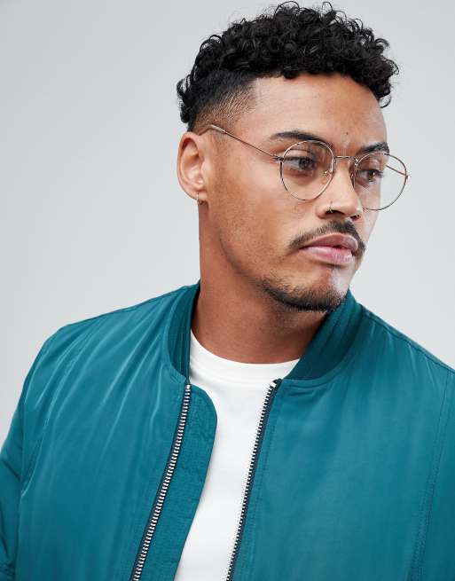 ASOS DESIGN metal round glasses with clear lens in gold